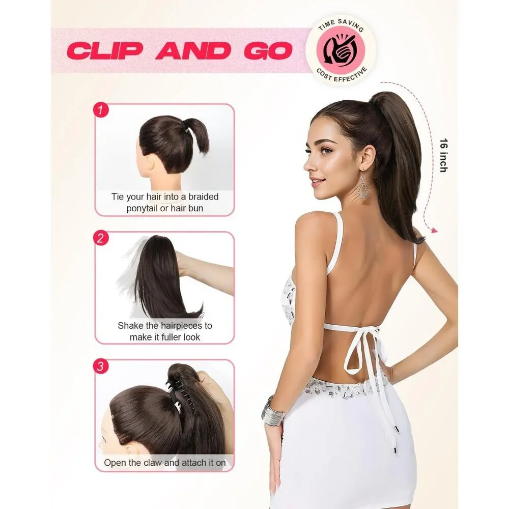 Ponytail Extension Synthetic 16in Clip-in High Pony Hairpiece Women Honey Blonde